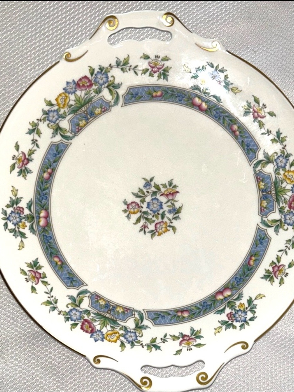 Royal Worcester Floral Porcelain Platter Blue and Gold Accents 1981 Mayfield
